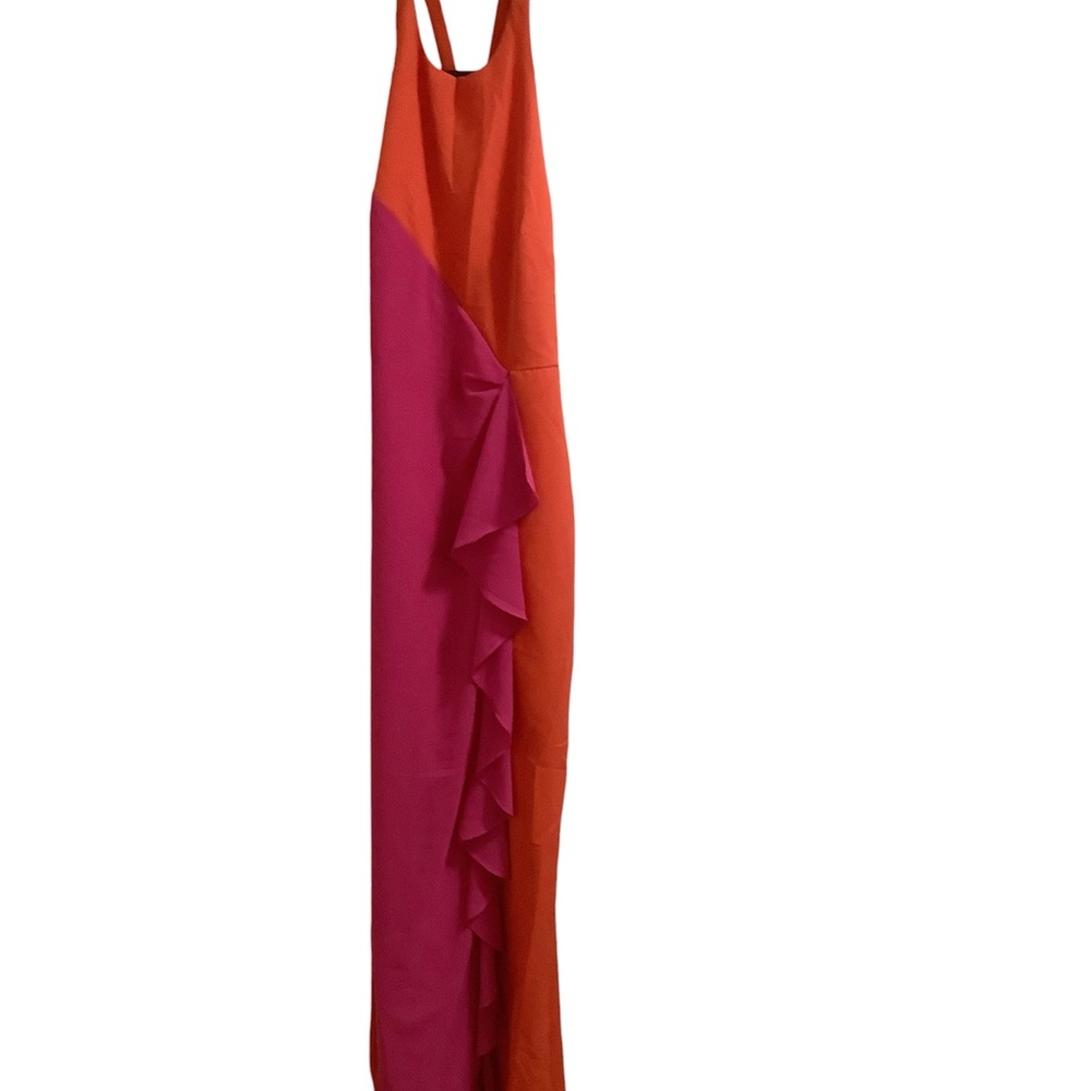 Nicole Miller Orange and Pink Ruffle Maxi Dress Size 4